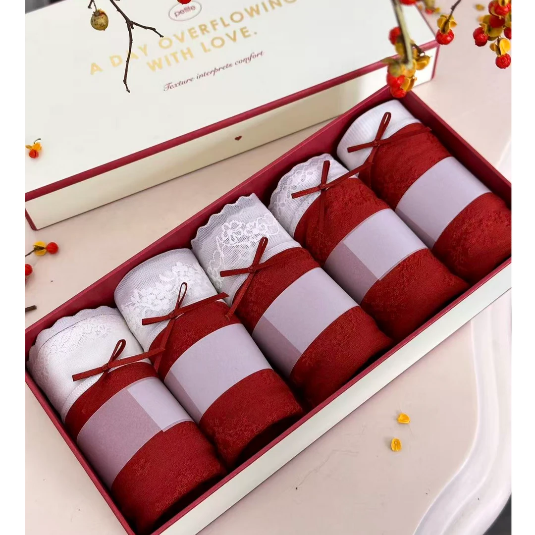 设计师品牌 新年红 五色 蕾丝印花 亲肤舒适 本命年内裤