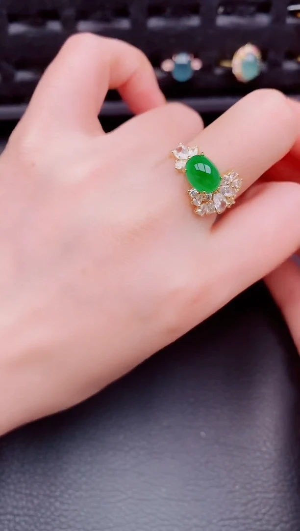 【闪购商品】翡翠戒指银S925镶嵌天然a货翡翠624