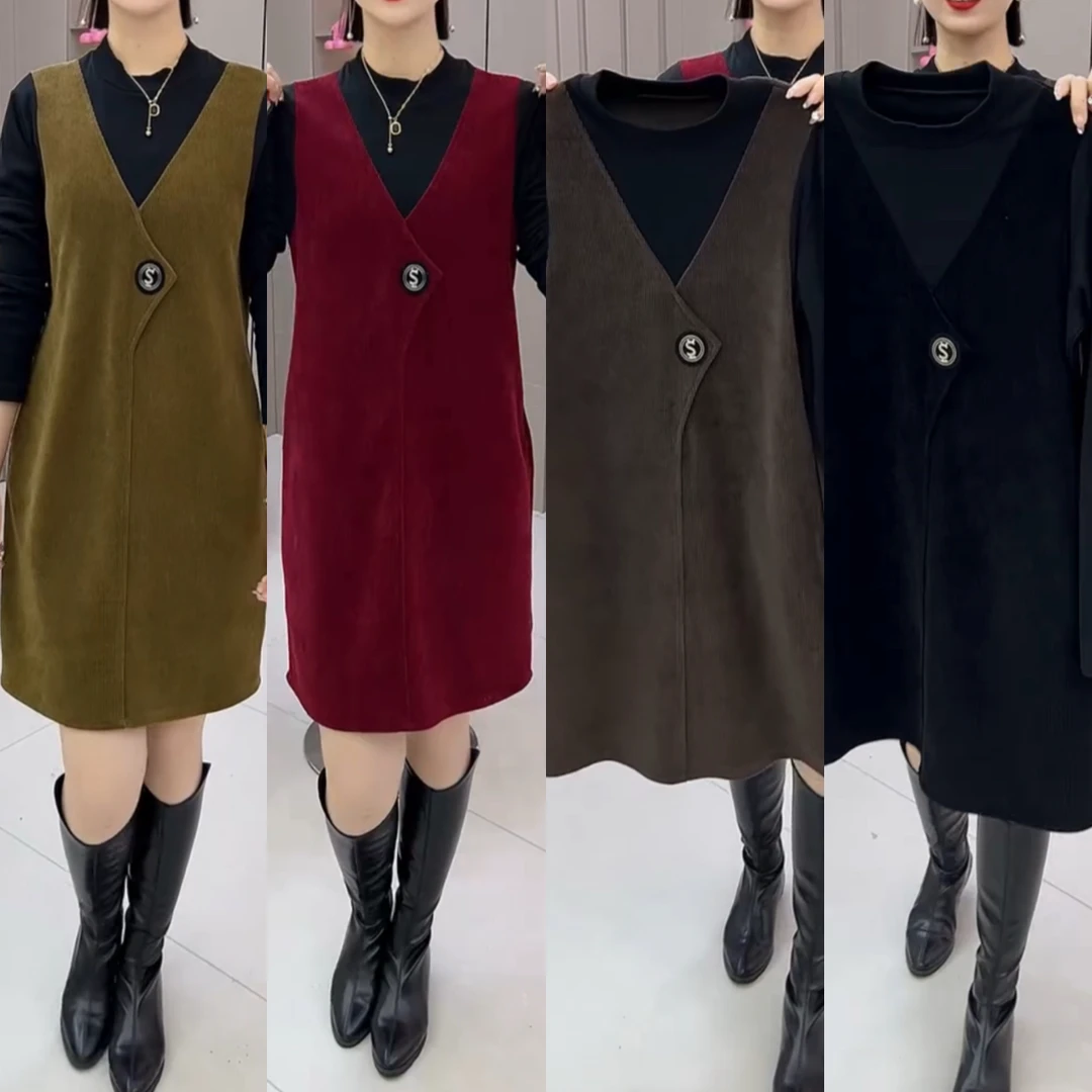 2025网红百搭时尚气质显瘦中长款春秋大码女装连衣裙