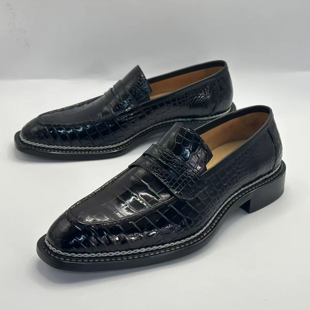 【Bujan】尼罗鳄鱼皮乐福鞋挪威缝线牛皮底男士休闲皮鞋时尚商务商