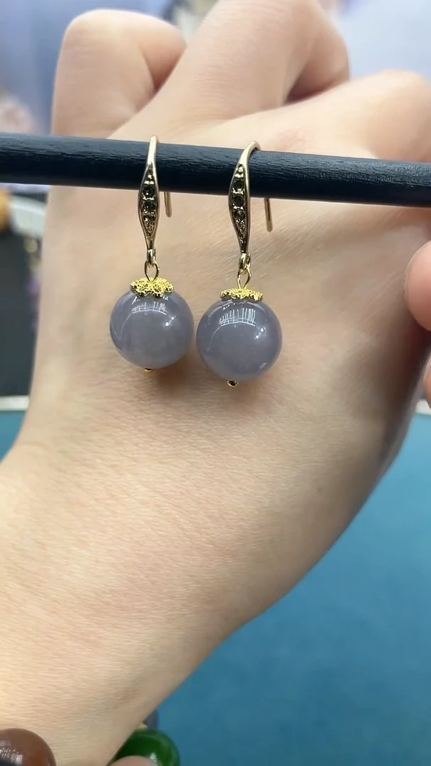 【闪购商品】和田玉耳饰银S925镶嵌12mm烟紫耳钩