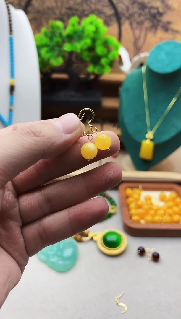 【闪购商品】蜜蜡耳饰14K金镶嵌E206