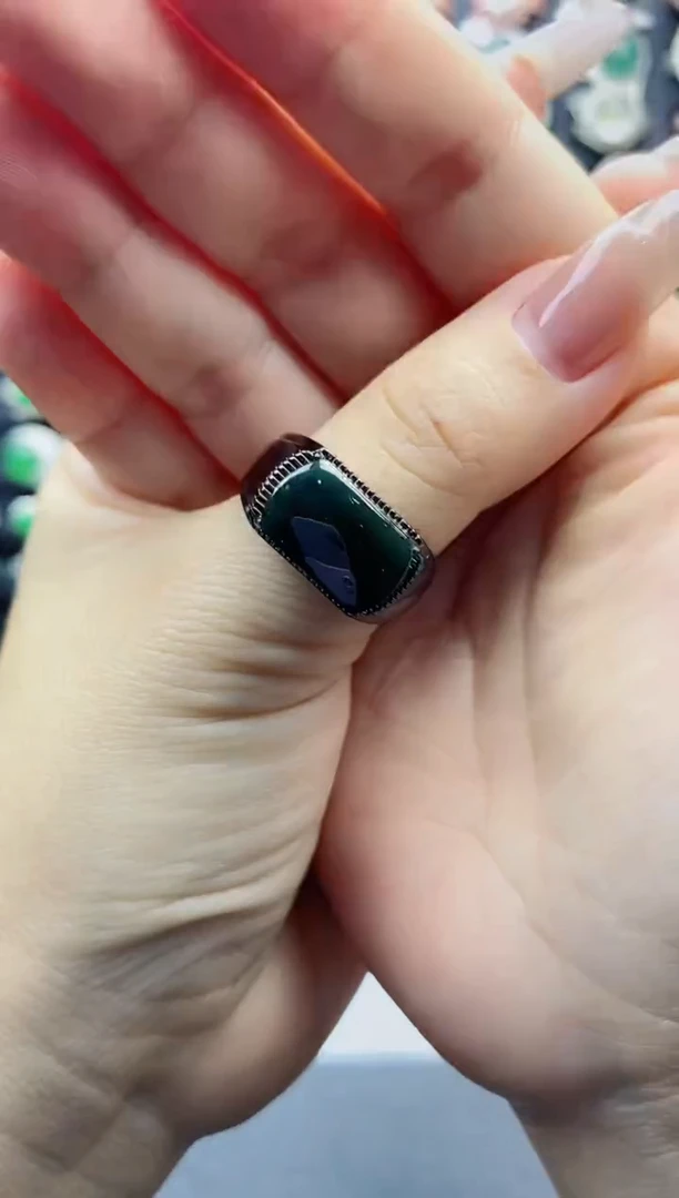 【闪购商品】翡翠戒指银S925镶嵌天然翡翠开口男戒