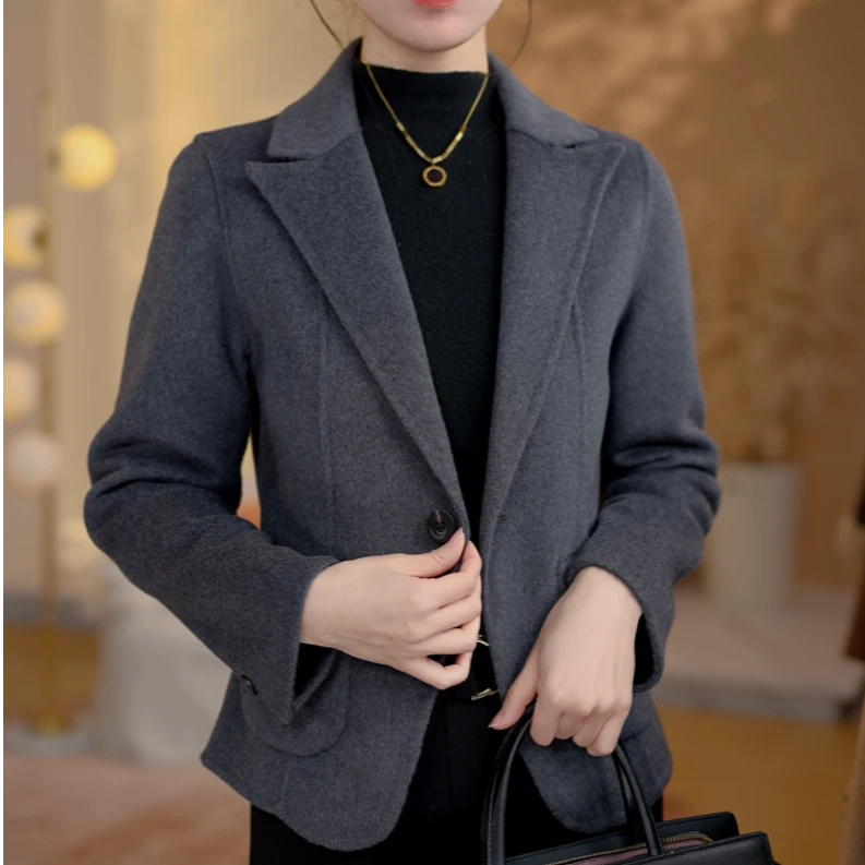 【妙璎羽】枪驳领羊毛呢西装短款女秋冬高级感2025小个子25346