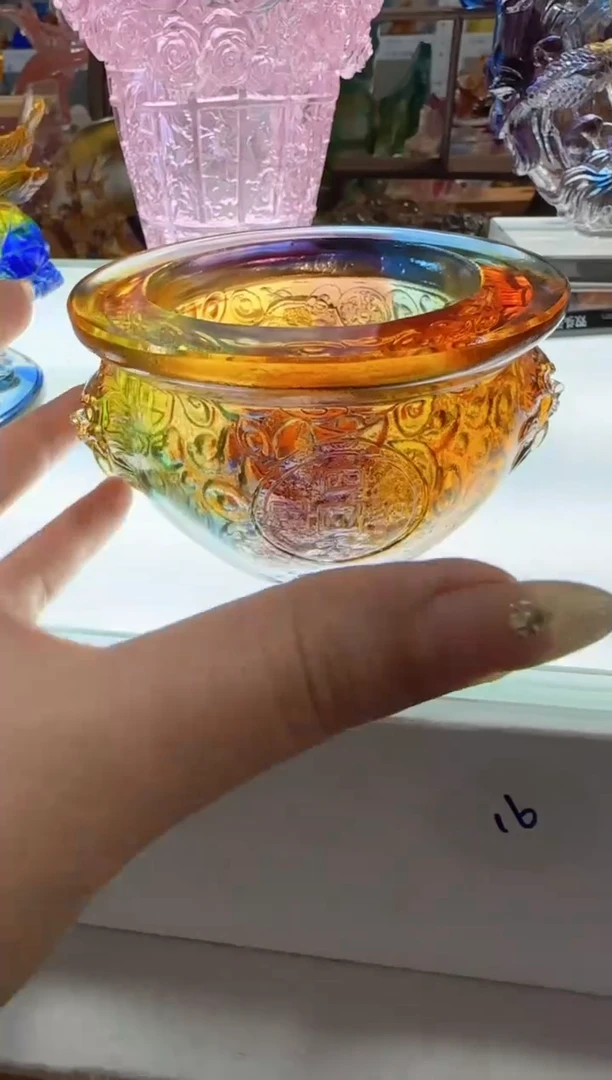 琉璃手工艺品四方纳财聚宝盆