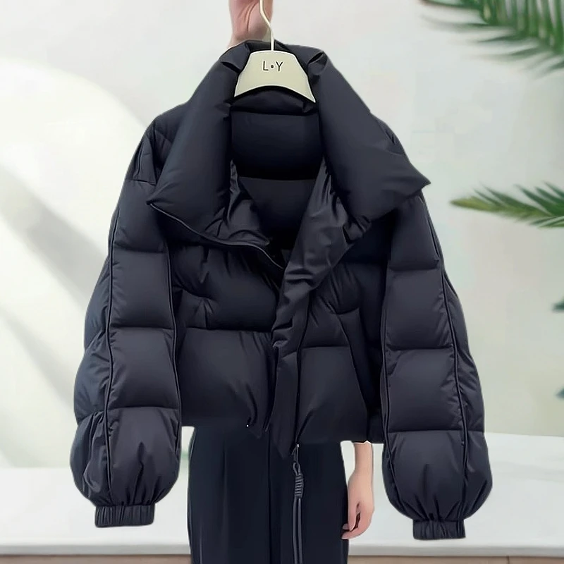 黑色立领斜襟拉链棉服外套女冬季加厚保暖欧货高级感外穿棉衣上衣