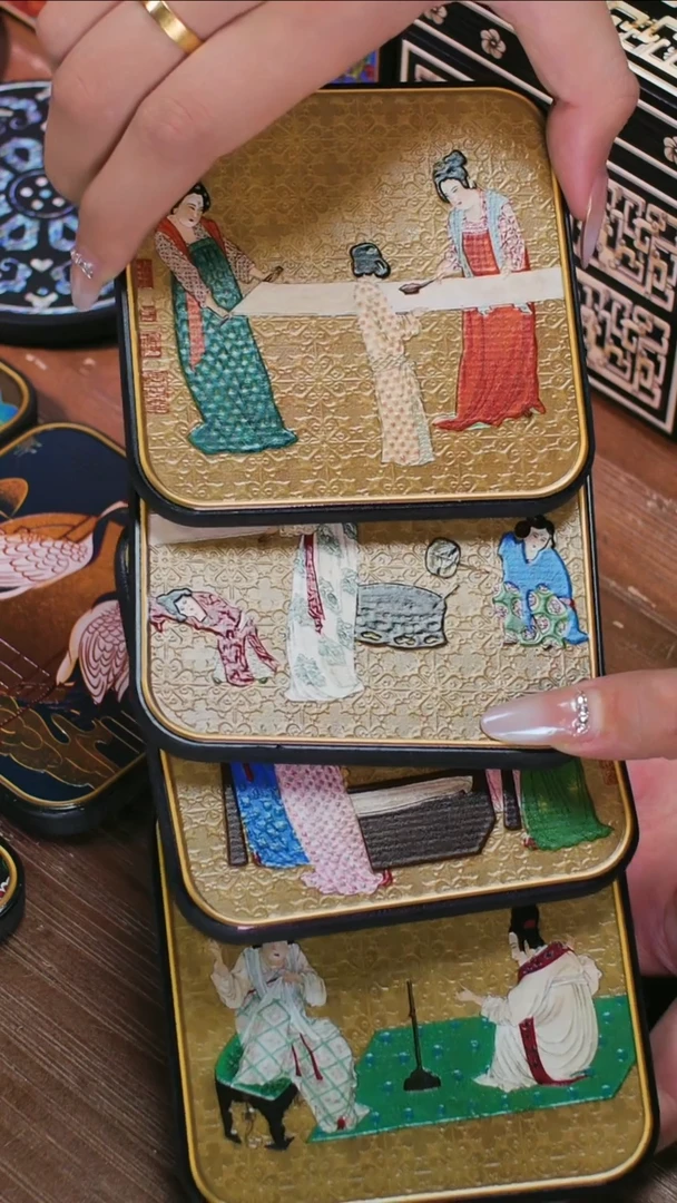 壹藏贰宝捣练图杯垫一套