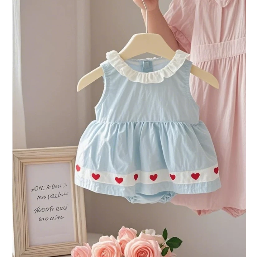 新款2025时尚夏季包屁衣可爱百天女宝宝婴童爱心连体衣连体哈衣