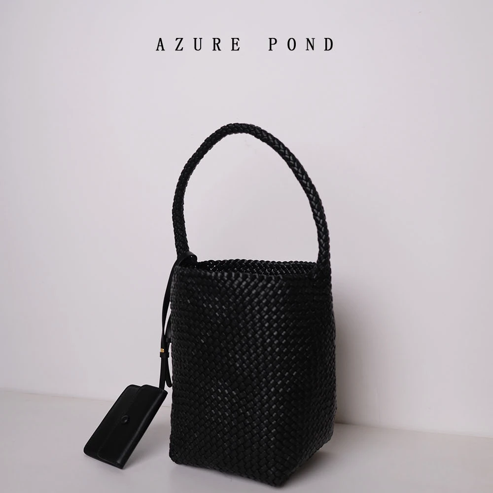 TR高级感简约水桶包手工编织鬼头标进口原厂羊皮单肩腋下手拎包