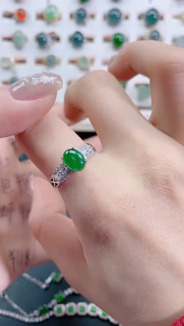 银S925镶嵌戒指翡翠天然翡翠