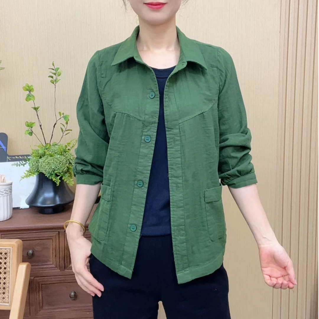 2025秋季新款长袖显瘦短款短外套女直下摆上衣复古百搭妈妈装