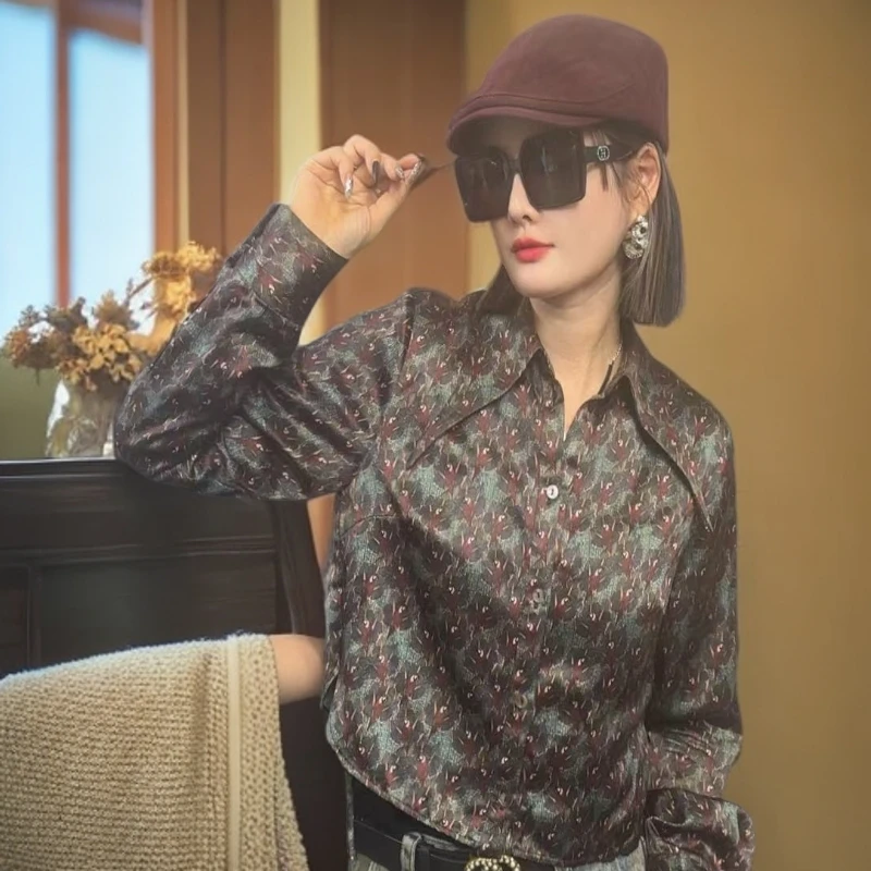 仙姐姐小众时尚醋酸网红衬衫气质休闲复古长袖百搭衬衣红人上新