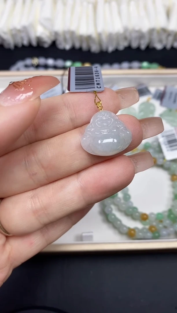 吊坠(不含链)18K金镶嵌翡翠佛公18K金扣镶嵌@@CMT1636-4