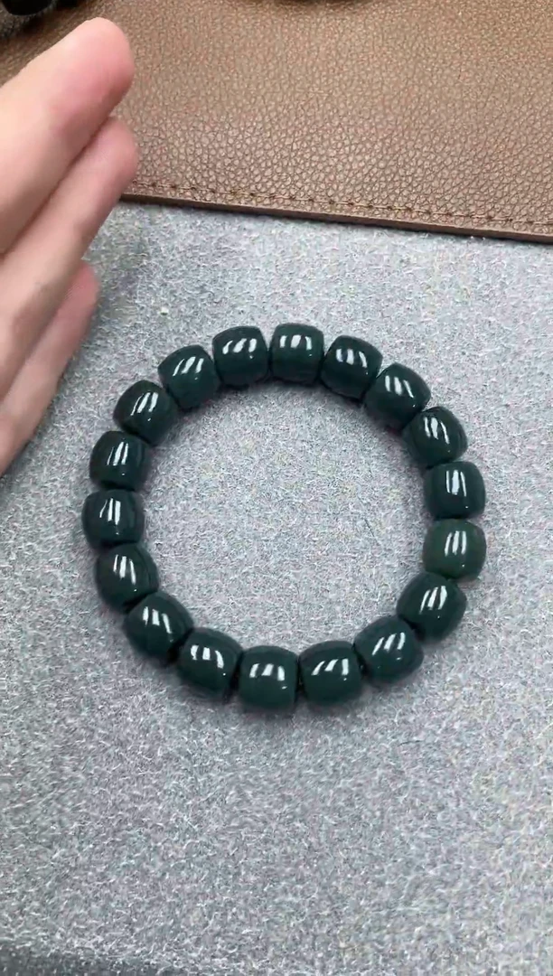 未镶嵌手串和田玉天然新疆叶城油青12直切