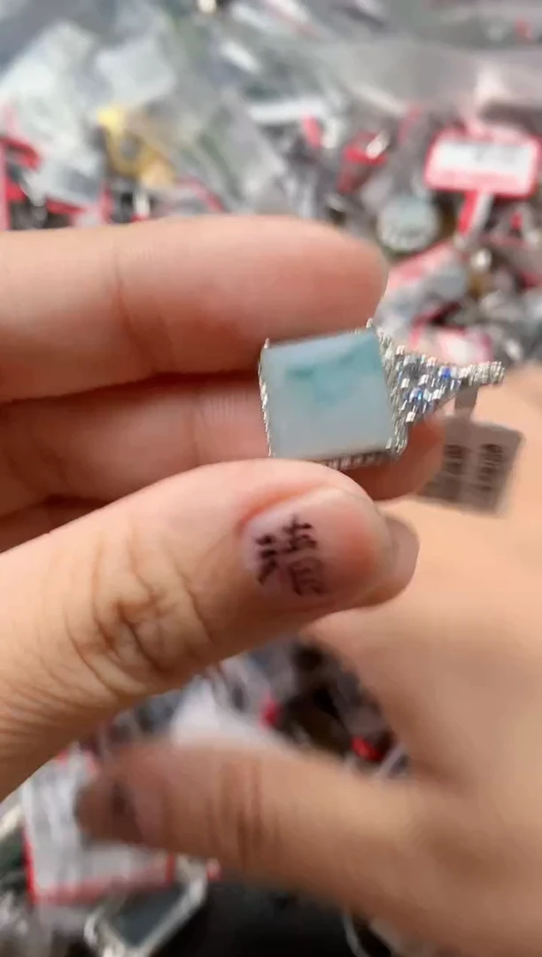 银S925镶嵌戒指翡翠天然A货缅甸翡翠