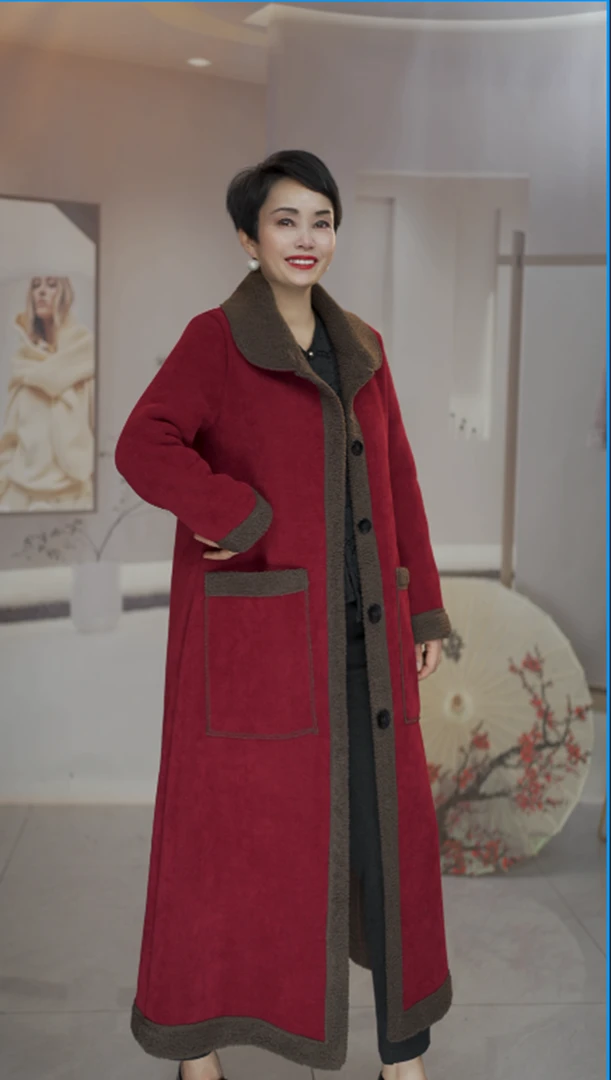 2025冬季女士新时尚气质中长款风衣妈妈装加绒加厚保暖外套