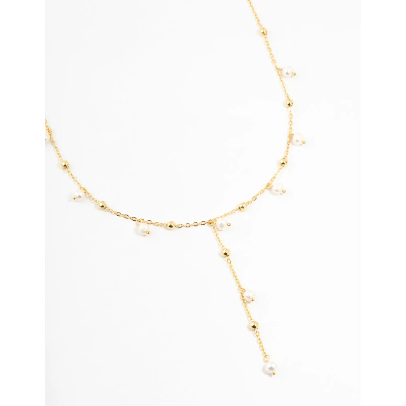 合金项链 Lovisa镀金仿珍珠球珠Y形项链成熟性感法式优雅高级配饰