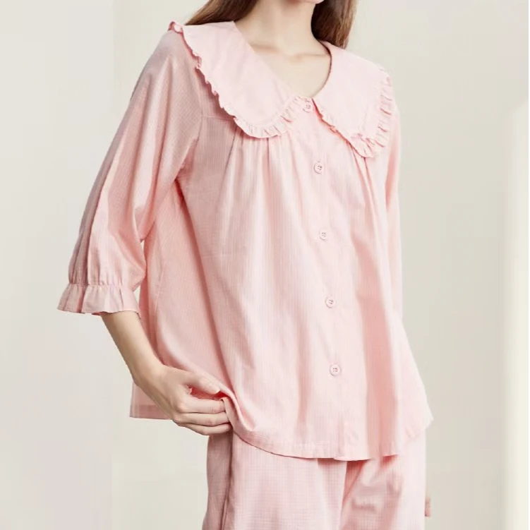 提花棉布七分袖减龄娃娃领家居服薄款甜美睡衣女款爆款2025新款