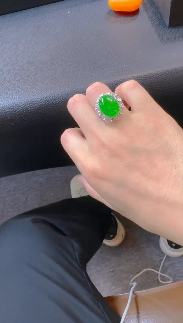 翡翠戒指银S925镶嵌天然A货翡翠