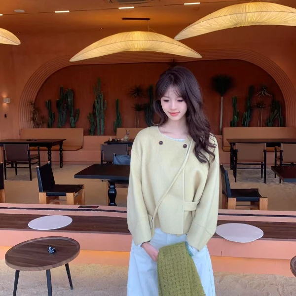 pimpimxin高级感双面羊绒大衣女韩系秋冬小个子短款显瘦毛呢外套