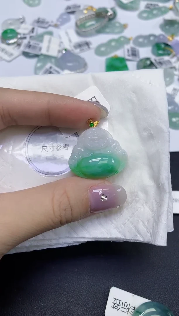 颈饰18K金镶嵌翡翠天然缅甸翡翠A货百元以上9元证书费自理