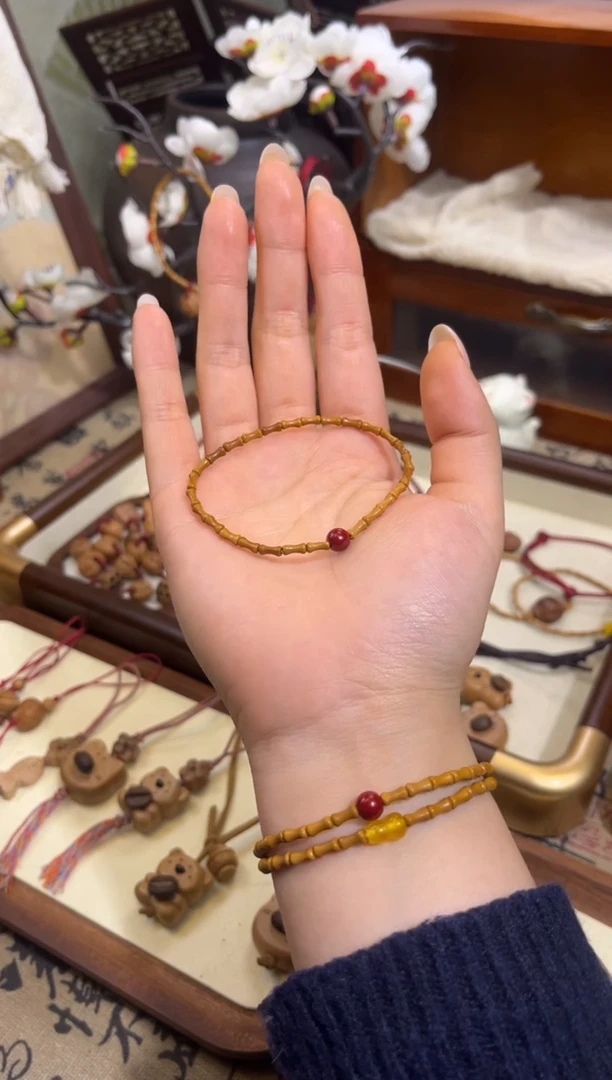 手串桃核【桃缘行】竹节「红色莎莎」桃木桃核辟、挡、驱、护 备注手围