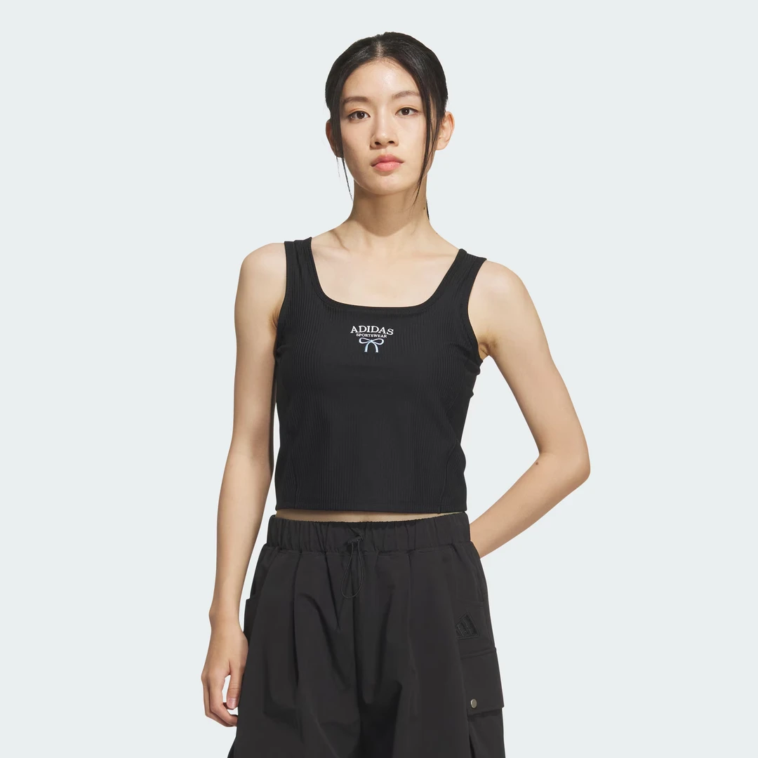 adidas/阿迪达斯U型领吊带无袖背心圆领常规春夏女套装健身KE5797
