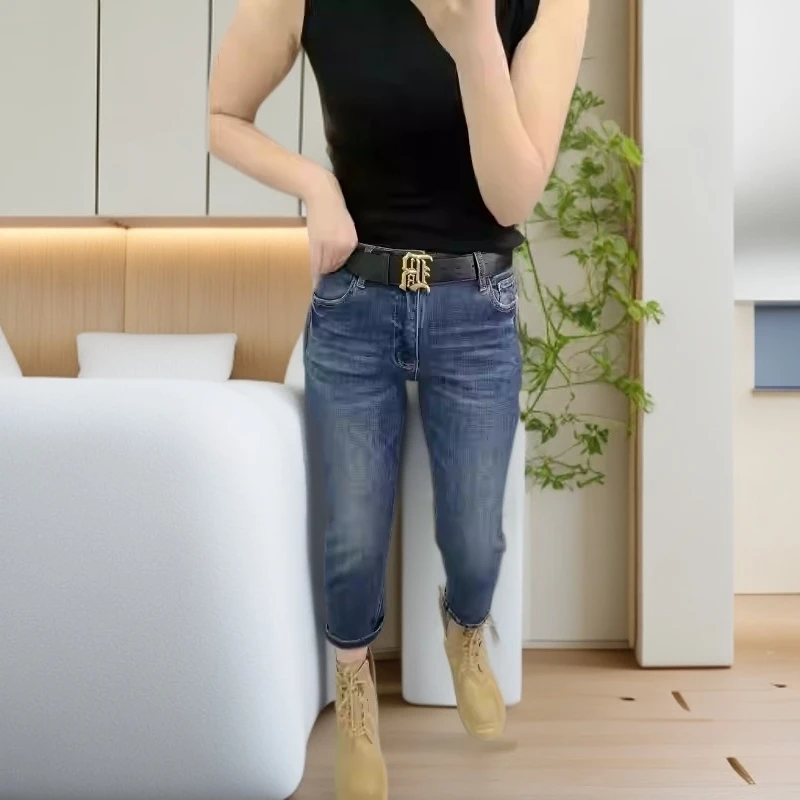 新款时尚八分牛仔裤女2025早秋新款小个子洋气百搭显瘦窄版烟管裤