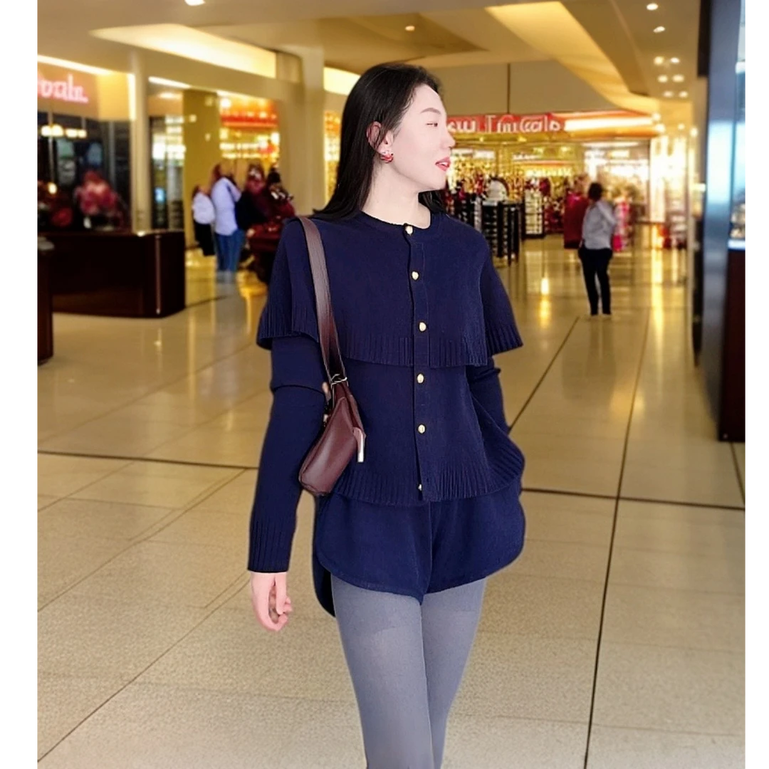 绒戎爱意 霞霞推荐！气质春秋韩版休闲法式针织斗篷开衫