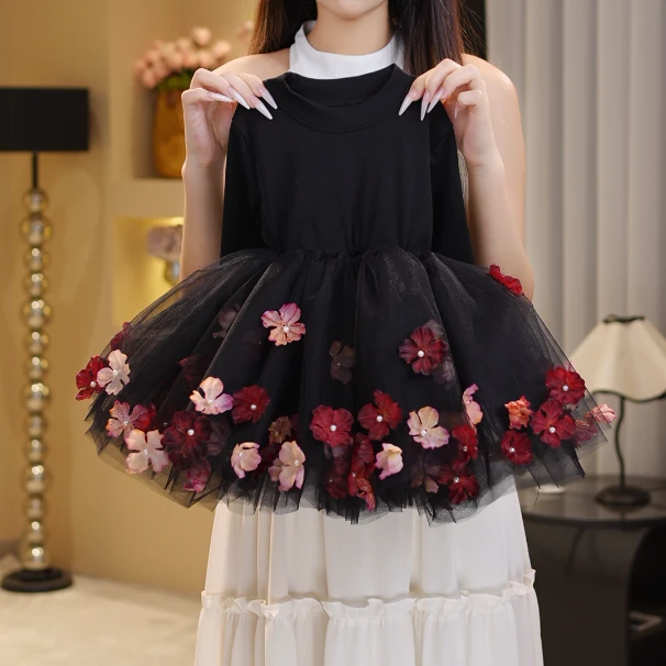 【糯】秋季长袖花朵蓬蓬裙女童连衣裙