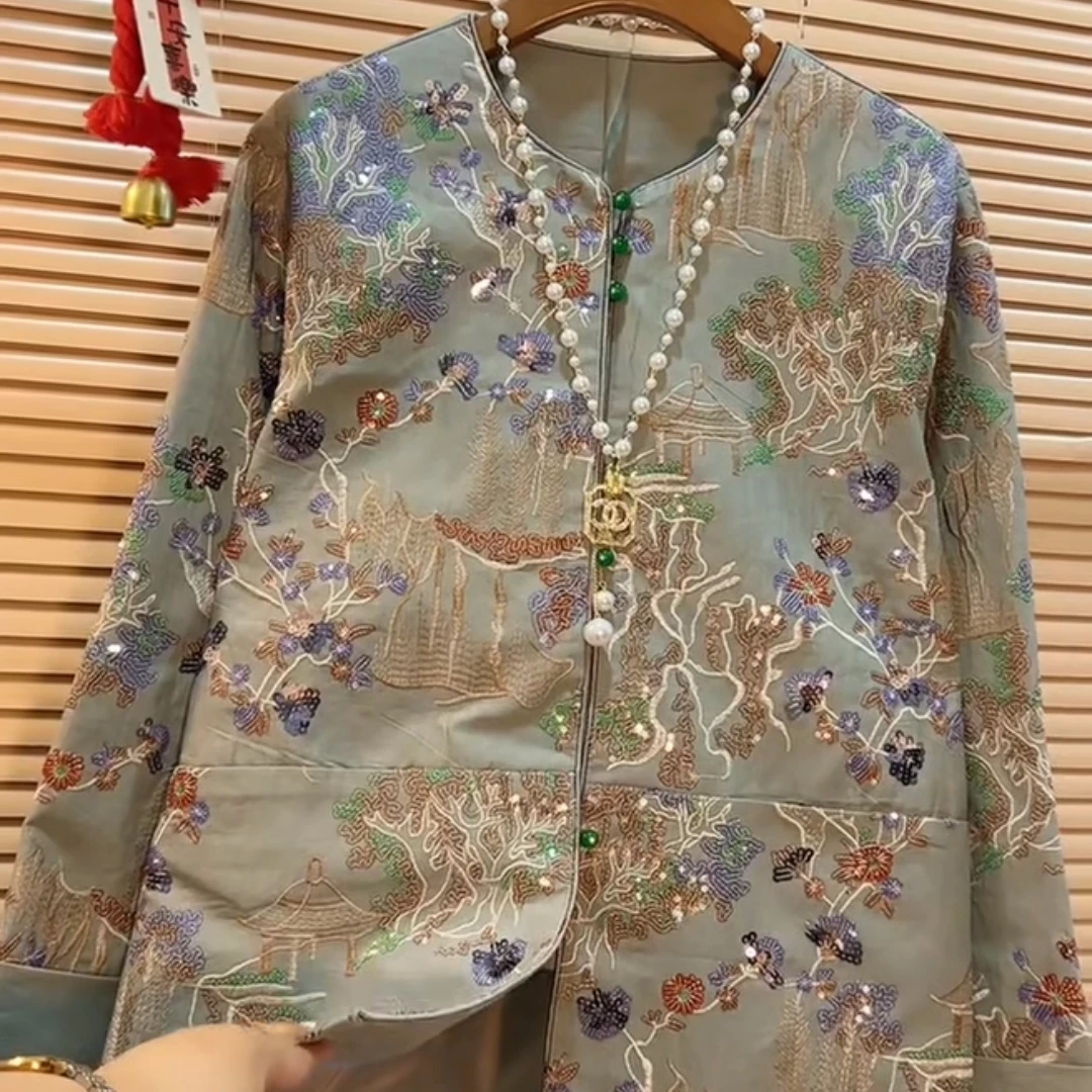 〖猫姐衣橱〗早春新款时尚重工串珠片刺绣新中式外套9083