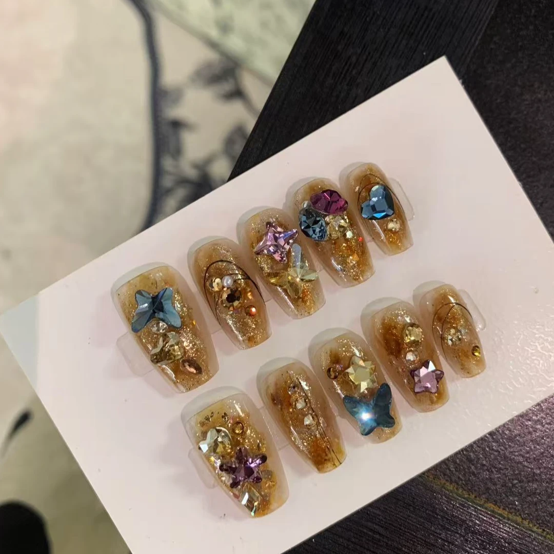 秋叶蝴蝶丨施华洛全华秋冬高级显白重工纯手工穿戴甲