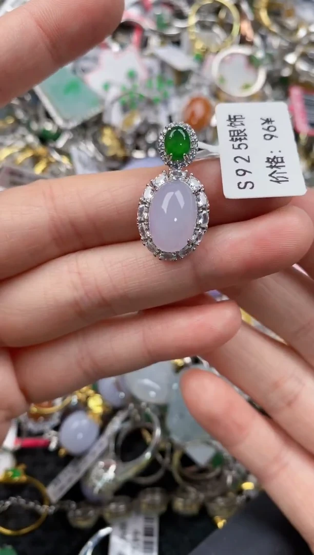 银S925镶嵌戒指翡翠666               4