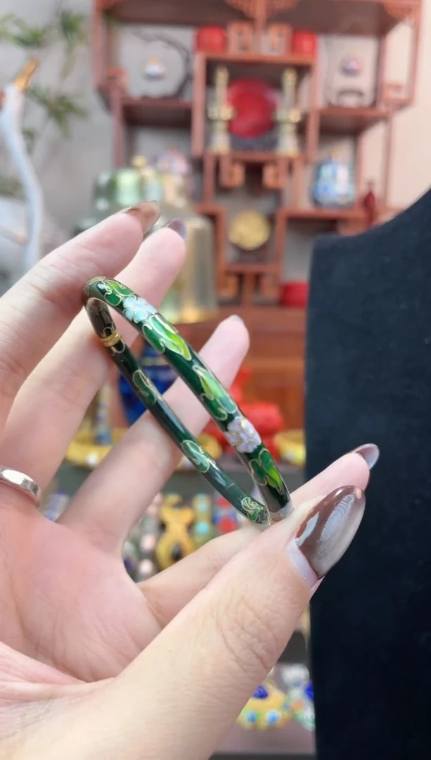 非遗手工景泰蓝开口小镯子53-58绿色