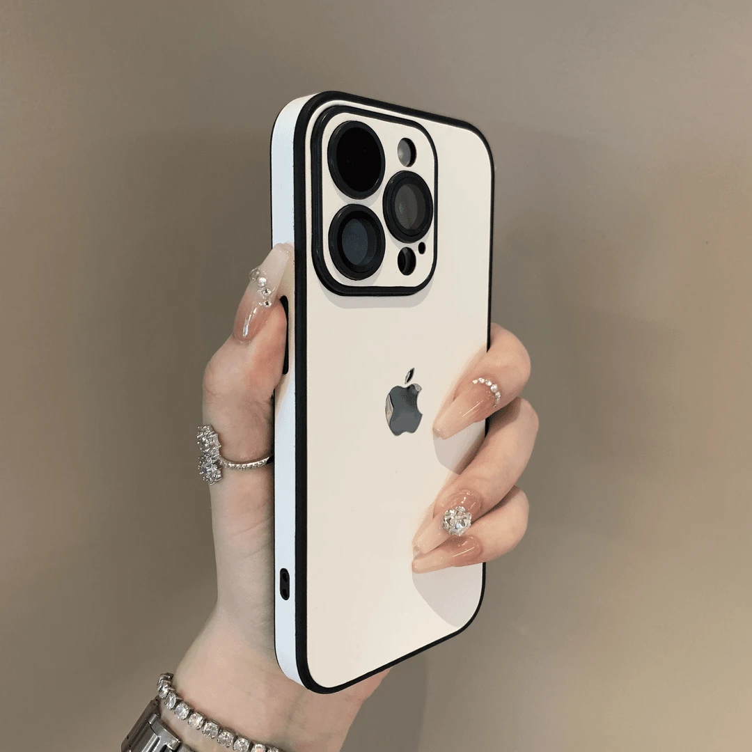 简约白色皮质带镜头膜适用iPhone15Promax苹果13手机壳14硬11/12