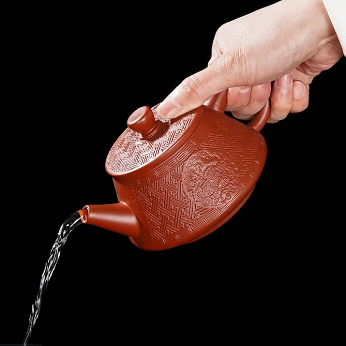 朱泥大红袍龙纹石瓢壶