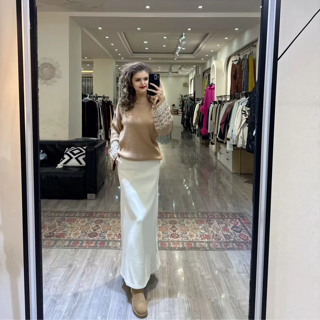 自家原创设计手工刺绣喇叭袖子上衣高腰休闲韩版半裙两件套女套装