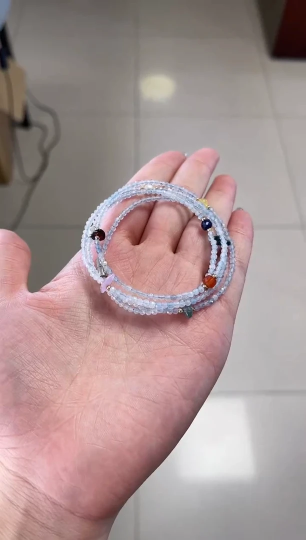 未镶嵌手链海蓝宝石小*s，海蓝宝多圈手串
