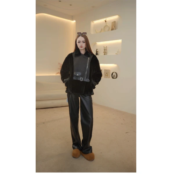秋冬爆款机车服皮毛一体貂绒加厚外套