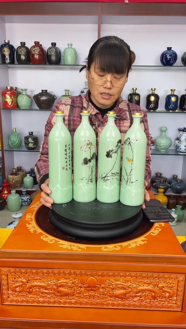 瓶瓷 1 斤装长直筒春夏秋冬一套    陶瓷空酒坛