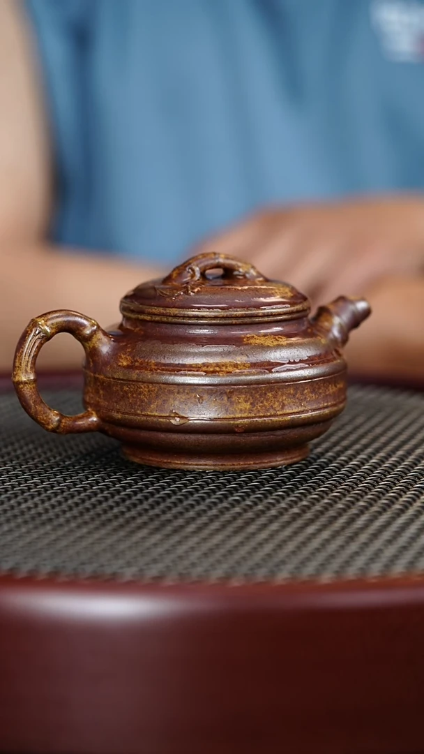 茶壶紫砂35YJB 黄金段柴烧 双线竹鼓