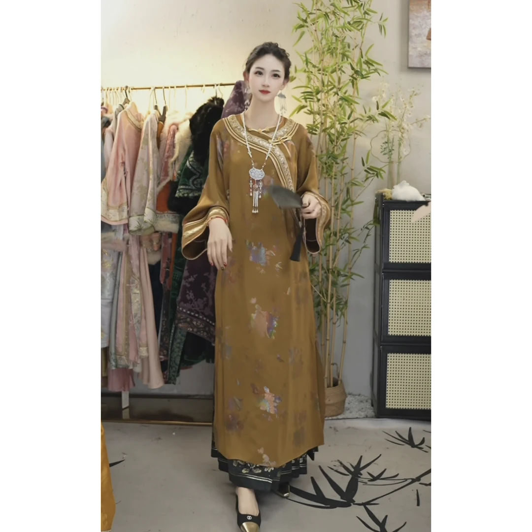 羽唐名2025春季新款新中式复古重工宽松女装裙子（6582）