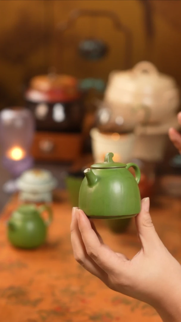 茶具绿色秦权手抓壶