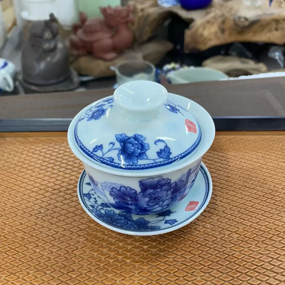 日式回流青花三才盖碗