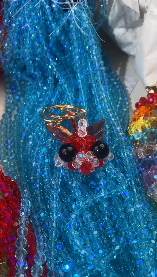 玻璃1054六里华子球珠大眼鱼材料包1套湖蓝