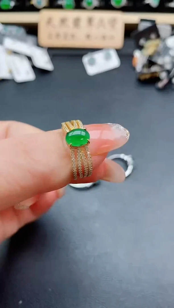 银S925镶嵌戒指翡翠1