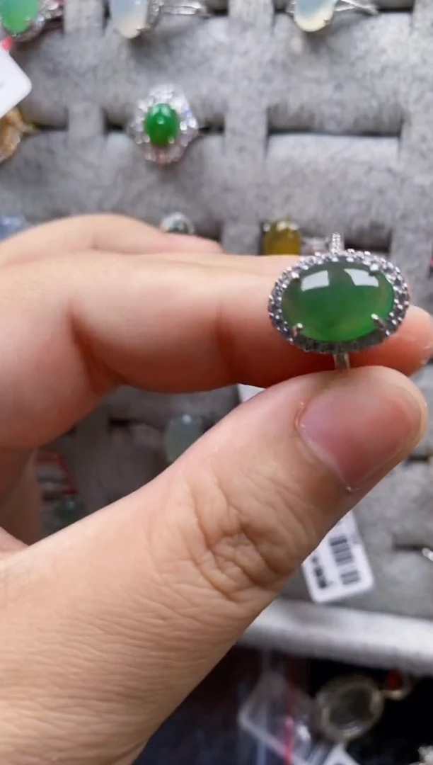 翡翠戒指银S925镶嵌8888---3