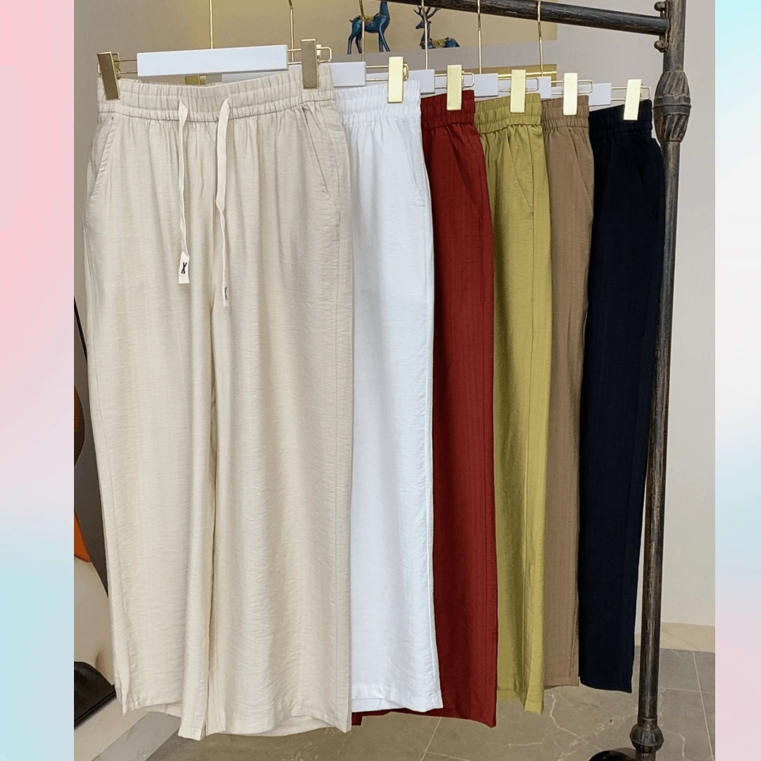 2025夏季女士新款松紧腰时尚抽绳阔腿裤遮肉显瘦时尚百搭宽松