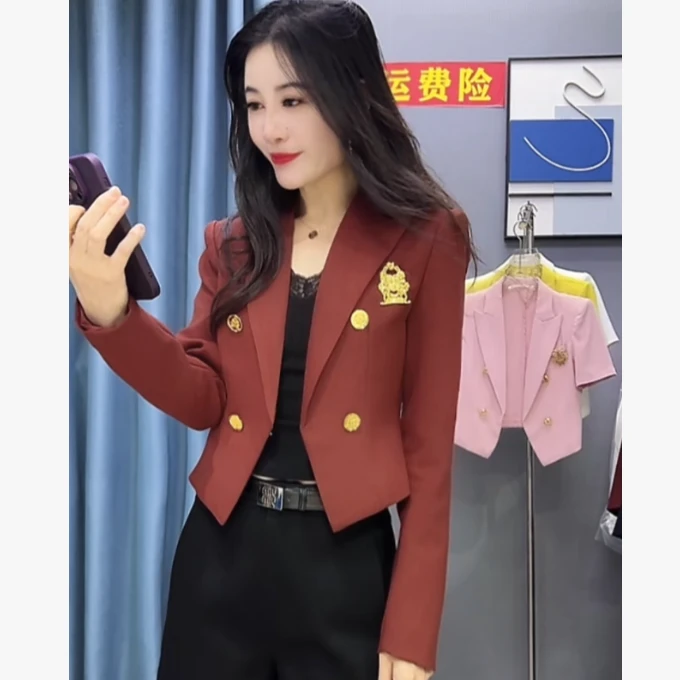 SR欧货秋冬款<简约短款外套>小众时尚个性收身显瘦长袖西装外套