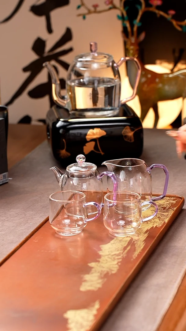 暗香疏影/秦权小泡壶/紫海棠+秦权匀杯/浅紫+水月杯2入/浅紫